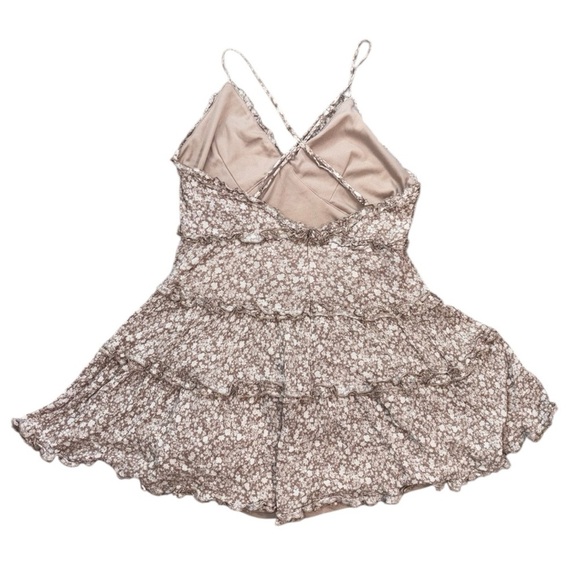Altar’d State Beige Floral Tiered Ruffle Mini Dress - Picture 3 of 11